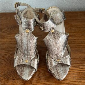 Dior Metallic Snakeskin Sandals with Gold Details